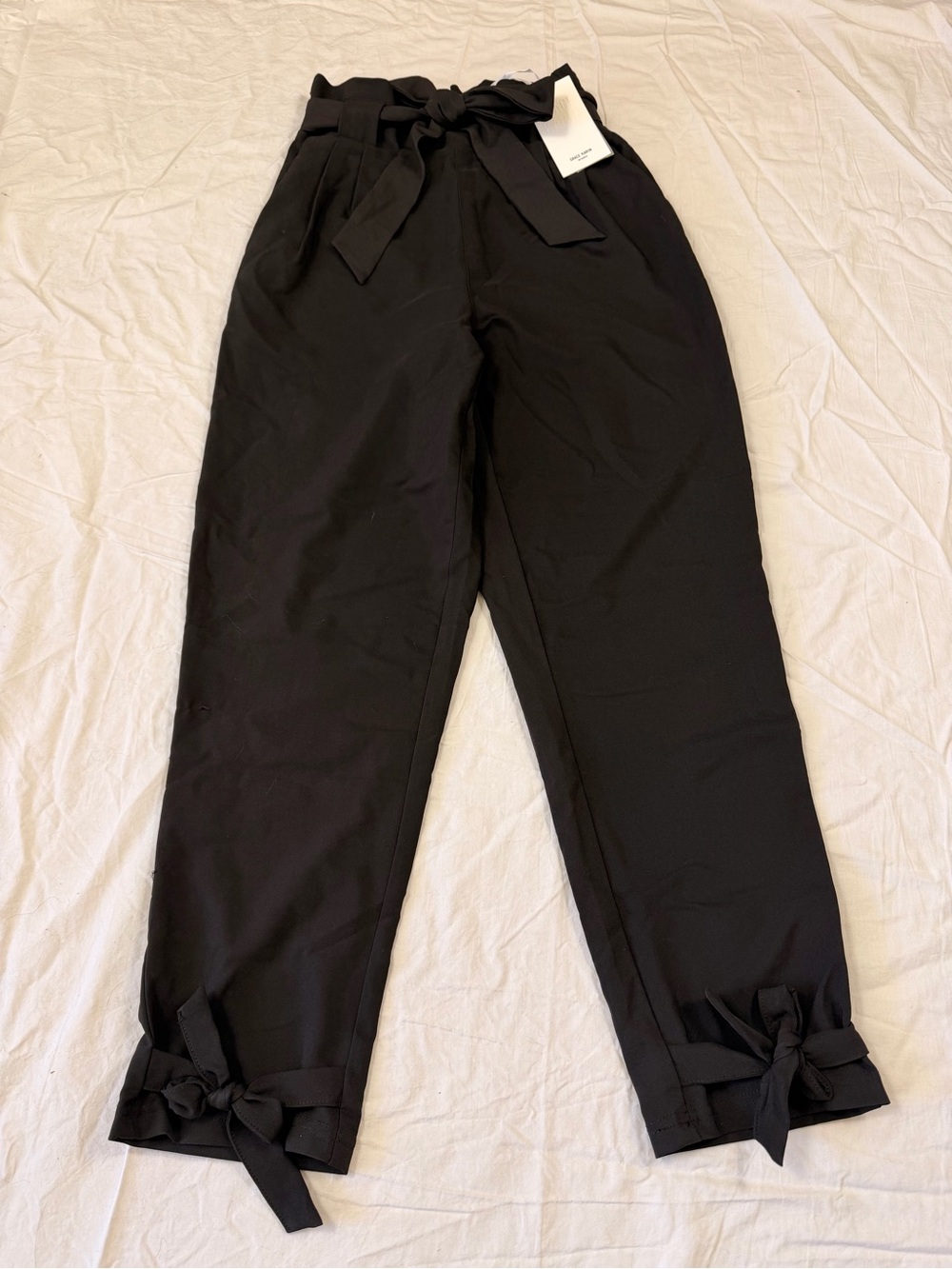 Grace Karin Black Paperbag Waist Tie Straight-Leg Pants